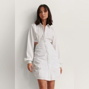 Shero Open Back Long Sleeve Button Up White Shirt Dress